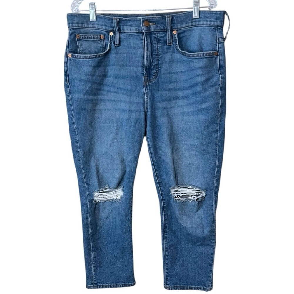 Madewell The Perfect Vintage Straight Leg Crop Medium Wash Distressed Jeans 32P - Picture 2 of 8
